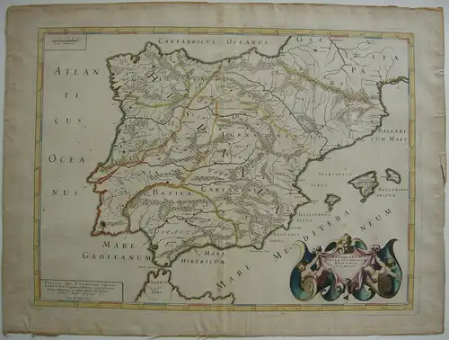 Spanien España altkolor Kupferstichkarte mapa Tavernier 1640 Balearen