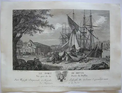 Carl Guttenberg Le Port de Bruge Brügge Hafen Belge Orig Kupferstich 1781