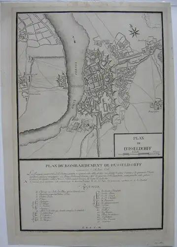 Düsselforf Plan Bombardement Siebenjähriger Krieg Orig Kupferstich 1760