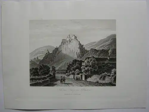 Kloster Seben Klausen Bozen Trentino Italien Orig. Aquatinta-Radierung 1840