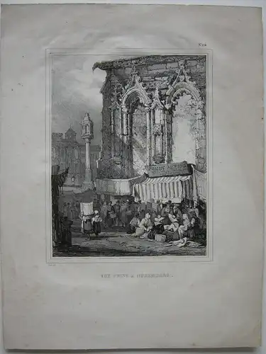 Nürnberg Markt vor Kirche Orig Lithografie Samuel Prout 1850 Mittelfranken