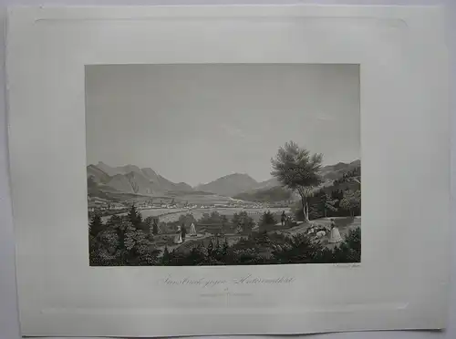 Innsbruck gegen Unterinntal Tirol Österreich Orig Stahlstich 1840 J. Riegel