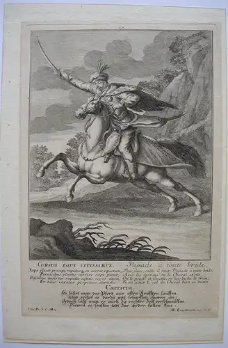Pferdedressur Im vollen Galopp Orig. Kupferstich Martin Engelbrecht um 1720