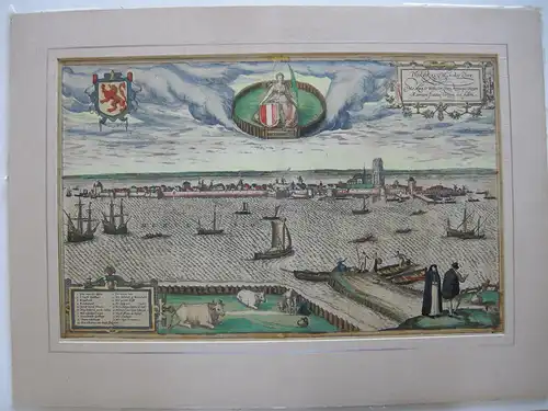 Dordrecht Niederlande altkolorierter Orig Kupferstich Braun Hogenberg 1580
