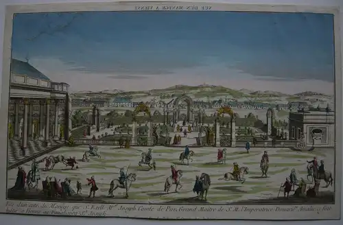 Optical View Guckkastenblatt Wien Pferdemanege Par kolor Orig Kupferstich 1780