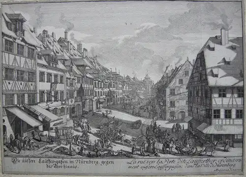 J A Delsenbach Äußere Laufer Gasse Nürnberg Orig Kupferstich 1755 Mittelfranken