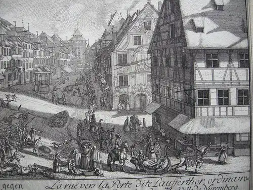 J A Delsenbach Äußere Laufer Gasse Nürnberg Orig Kupferstich 1755 Mittelfranken