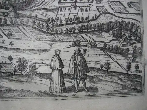 Kempten Allgäu Gesamtansicht altkolorierter Kupferstich Braun Hogenberg 1575