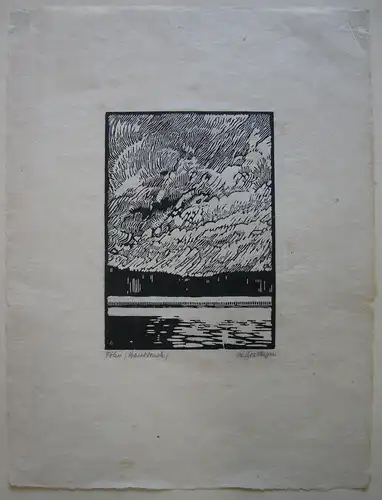 R. Arzberger "Föhn" Orig Holzschnitt auf China um 1950