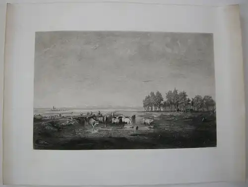 Gustave Creux Le Marais dans les Landes Radierung nach Th. Rousseau 1887 France