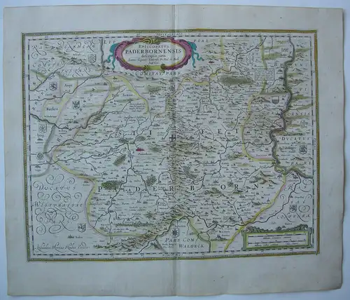 Paderborn altkolor Orig Kupferstichkarte Hondius 1627 Nordrhein Westfalen