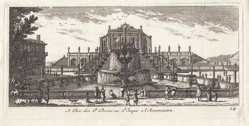 Gabriel Perelle (1603-1677) Royales Gebäude Brunnen Orig Kupferstich 1660