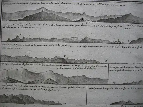 Küstenprofile Barcelona Valencia Espana Orig Kupferstich Jacques Ayrouard 1730