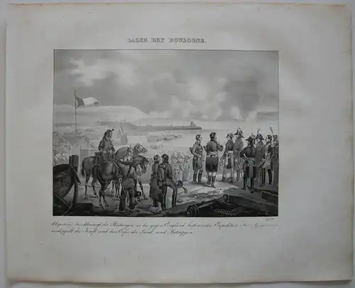Napoleon Lager bei Boulogne  Orig Lithographie 1832 Napoleonische Kriege