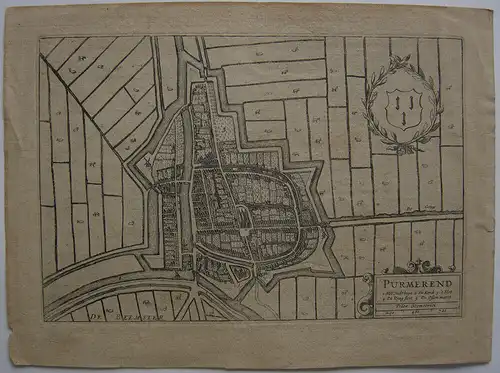Purmerend Vogelschau-Plan Bird's eye View Orig Kupferstich 1780 Nederland