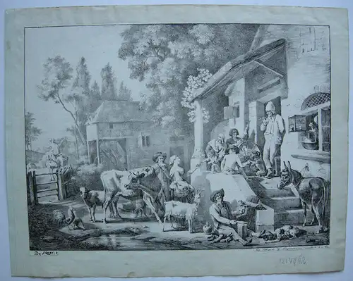 Jean-Louis de Marne (1752/54-1829) Bauernhofszene Orig Lithografie 1825