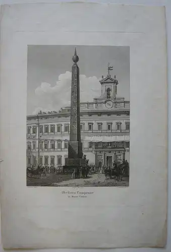 Rom Roma Obelisco Campense Monte Citorio Italia Orig Kupferstich Amici 1840