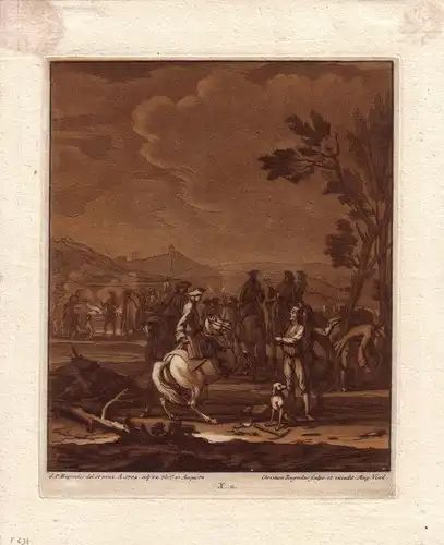 Christian Rugendas (1706-1781) Im Zeltlager Mezzotinto 1725