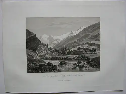 Großer Oetztaler Ferner Tirol Österreich Orig. Aquatinta-Radierung 1840