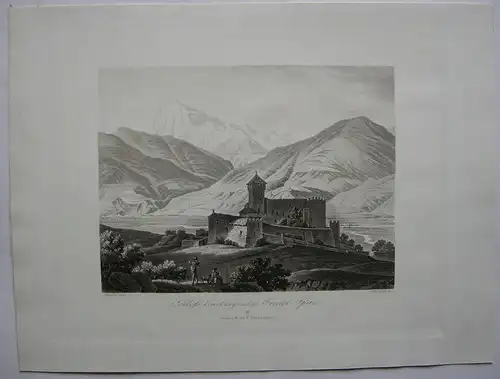 Schloß Churburg Schluderns Trentino Italien Orig. Aquatinta-Radierung 1840