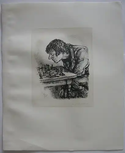 A. Paul Weber (1893-1980) Schachspieler Orig Lithografie 1960 signiert