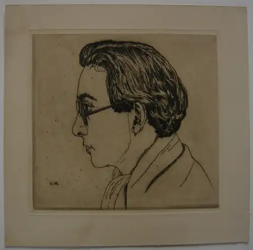 Egon Krause (XIX/XX. Jh.) Junger Mann mit Brille Orig. Radierung monogr 1925