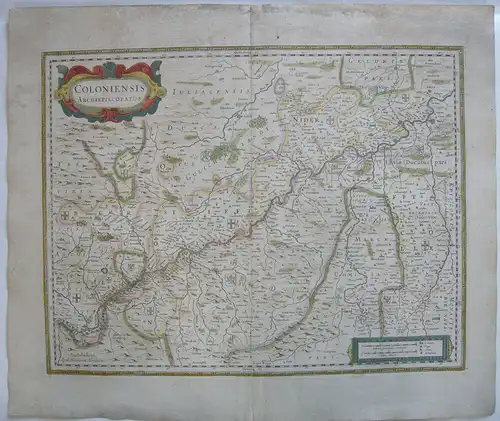 Köln altkolor Orig Kupferstichkarte Mercator Hondius 1627 Nordrhein Westfalen