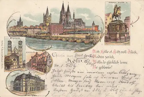 AK Köln Totale St. Gereon, Gürzenich Theater Friedrich Wilhelm Litho gel 1896