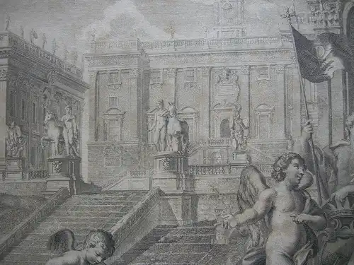 Stefano Pozzi (1699-1768) Allegorie Architektur Rom Clemens XII Kupferstich 1735