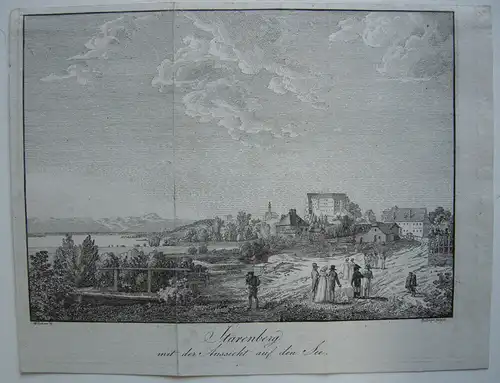 Starnberg mit Aussicht auf den Starnberger See Orig Kupferstich Wagenbauer 1811