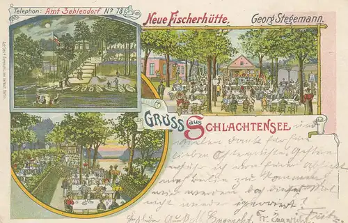 AK Berlin Schlachtensee Neue Fischerhütte Gasthaus Litho gel 1901