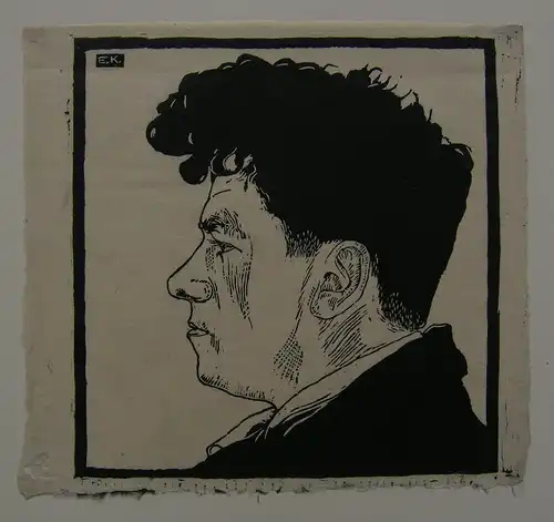 Egon Krause (XIX/XX. Jh.) Portrait eines Mannes Orig. Holzschnitt monogr 1925