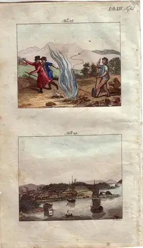 Flammen von Abseron Zorvaster Sidney Australia kolor Orig Kupferstich 1813