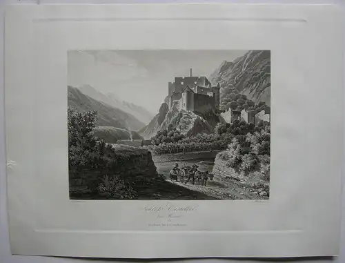 Schloß Kastelbell Tschars Meran Trentino Italien Orig Aquatinta-Radierung 1840