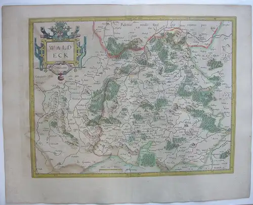 Waldeck altkolor Orig Kupferstichkarte Mercator Hondius 1627 Hessen