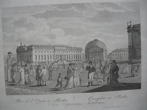Berlin Opernplatz Orig. Radierung Meyer nach Schinkel 1840 Bibliothek