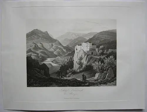 Haselburg Küepach Bozen Trentino Italien Orig. Aquatinta-Radierung 1840