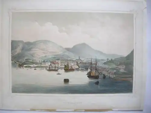 Bergen Norwegen Farb Lithografie 1845 Skandinavien