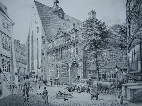 Hamburg St. Johannis Kirche und Kloster Orig. Lithografie Peter Suhr 1842