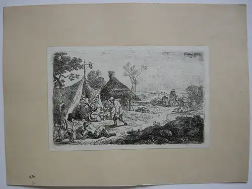 Johann Chr. Klengel (1751-1824) Feldlager mit Weinfass  Orig Radierung 1780