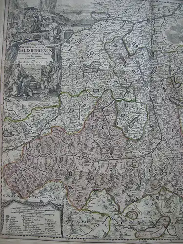 Salzburg dekorative altkolor Kupferstichkarte Homann 1720 Österreich