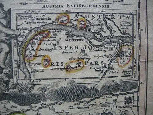 Salzburg dekorative altkolor Kupferstichkarte Homann 1720 Österreich