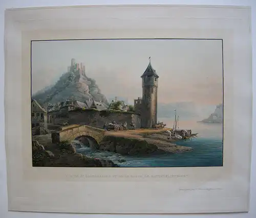 St. Goarshausen Ruine Katzenelnbogen Orig Farblithografie 1920  Rheinland Pfalz