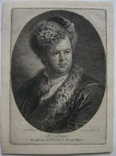 Joh. Mel. Dinglinger (1664-1731) Hofjuwelier Orig Kupferstich 1769 G. F. Schmidt
