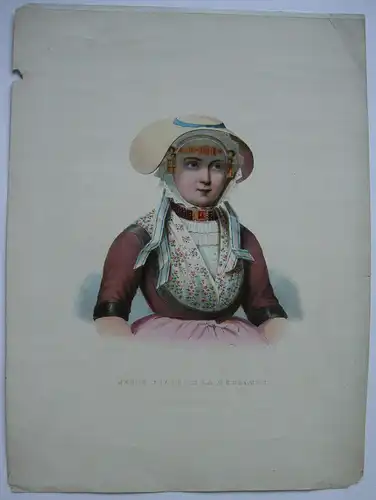 Jeune Fille de la Zeelande Mädchen in Tracht von Zuid-Beveland Farblithogr 1855