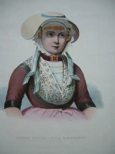 Jeune Fille de la Zeelande Mädchen in Tracht von Zuid-Beveland Farblithogr 1855