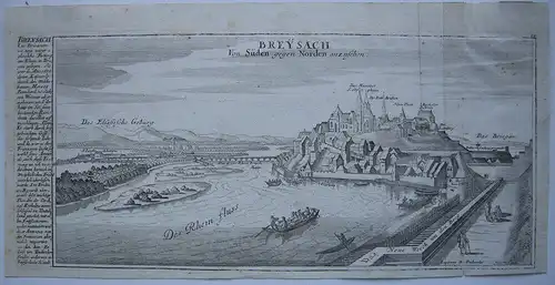 Breisach von Süden Gesamtansicht Orig Kupferstich Gabriel Bodenehr 1720