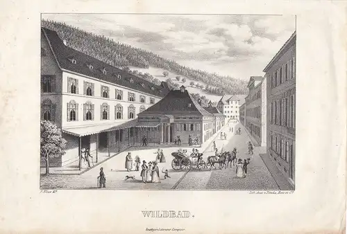 Bad Wildbad Hauptstraße Bäder Orig Lithografie 1840 Karlsruhe Baden Württemberg