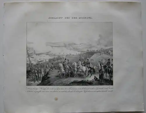 Napoleon Schlacht bei der Moskowa Orig Lithographie 1832 Napoleonische Kriege