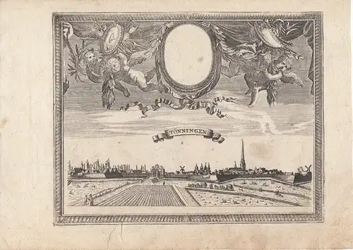 Tönning Schleswig-Holstein Gesamtansicht Putti Orig Kupferstich Bodenehr 1720